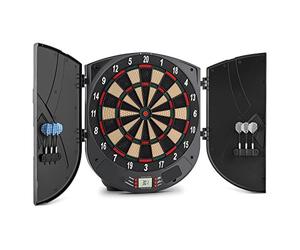 OneConcept Dartor - Fléchettes automatiques, Cible électronique, Jeu de PC, 26 Jeux, 70 Variantes, Jusqu’à 8 Joueurs, 6 Touches, 6 fléchettes à Pointe Douce, 6 Embouts de Rechange, Noir
