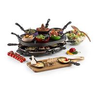 oneConcept Woklette Grill-raclette - Grill de table, Grill festif, 1200 W, température réglable en continu, 8 poelons et spatules en bois, 6 mini woks, convient pour pancakes et crêpes, noir
