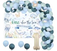 Oneder the Sea - Décoration pour 1er anniversaire de garçon - Kit d’arche de ballons en aluminium - Animaux de l'océan