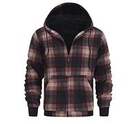 onedog Hommes à Carreaux Hoodie Fleece Sweatshirt avec Fermeture éclair complète Sweat à Capuche Hommes avec Manches Longues Fleece Veste d'hiver Chaude avec épaississement(Marron 3XL)