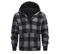 onedog Hommes à Carreaux Hoodie Fleece Sweatshirt avec Fermeture éclair complète Sweat à Capuche Hommes avec Manches Longues Fleece Veste d'hiver Chaude avec épaississement(Gris M)