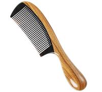 Onedor Extra langer, handgefertigter Haarkamm aus 100% natürlichem grünem Sandelholz mit feinen Zähnen - antistatischer Sandelholzduft, natürlicher Haarentwirrer, Holzkamm (Feiner Zahn aus Büffelhorn)