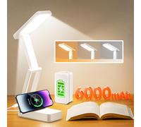 OneFire Lampe de Bureau Sans Fil 6000mAh, Lampe LED Rechargeable Pliable et Portable avec 3 Températures & 10 Niveaux, Minuterie 45min pour Chevet et Lecture, Lampe de Chevet, Lampe de Lecture, Blanc