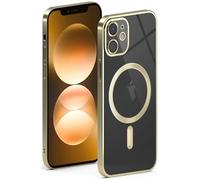ONEFLOW Aura Coque de protection pour Apple iPhone 12, compatible avec MagSafe, avec protection de l'appareil photo, pour chargement sans fil inductif, en silicone transparent, doré