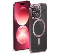 ONEFLOW Aura - Coque de protection pour iPhone 15 Pro, compatible avec MagSafe - Avec protection de l'appareil photo - Pour chargement sans fil inductif - En silicone transparent - Rose