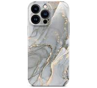 ONEFLOW Bliss Coque de protection pour iPhone 14 Pro Max, aspect marbré, avec protection de l'appareil photo, motif : coque rigide à paillettes, marbré, gris doré