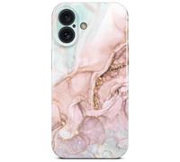 ONEFLOW Bliss Coque de protection pour iPhone 16, aspect marbré, avec protection de l'appareil photo, motif : coque rigide à paillettes, marbré, rose et gris