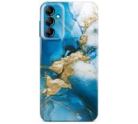 ONEFLOW Bliss Coque de protection pour Samsung Galaxy A14 (4G/5G) - Aspect marbre - Avec protection de l'appareil photo - Motif : coque rigide à paillettes - Marbre bleu doré