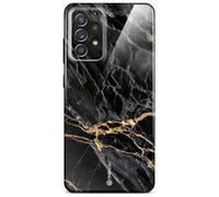 ONEFLOW Bliss Coque de protection pour Samsung Galaxy A52/A52s 5G - Aspect marbre - Avec protection de l'appareil photo - Motif : coque rigide à paillettes - Marbre noir doré