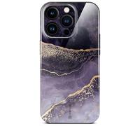 ONEFLOW Bliss Coque pour iPhone 14 Pro, coque en effet marbre, coque de protection pour téléphone avec protection de caméra, coque rigide à motif pailleté marbré, Lilas Or