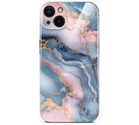 ONEFLOW Bliss Coque pour iPhone 15 en aspect marbre, étui de protection pour téléphone avec protection de caméra, coque rigide à motif pailleté marbré, Rose doré gris