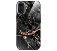 ONEFLOW Bliss Coque pour iPhone 16 en aspect marbre, étui de protection pour téléphone avec protection de caméra, motif effet marbre pailleté, étui rigide doré noir