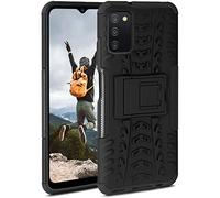ONEFLOW Coque compatible avec Samsung Galaxy A03s - Coque extérieure antichoc, étui de téléphone avec support, appareil photo et protection d'écran, étui rigide, Obsidian - Noir