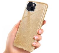 ONEFLOW Coque de protection à paillettes pour iPhone 14 Plus, avec protection de l'appareil photo, élégante pailletée, fine en TPU, compatible Qi, doré
