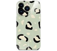 Oneflow Coque de protection avec motif imprimé pour iPhone 16 Pro, étui de protection pour téléphone avec protection de caméra, coque rigide fine imprimée, vert menthe imprimé léopard