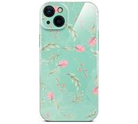 ONEFLOW Coque de protection fine pour Apple iPhone 14, aspect floral, avec protection de l'appareil photo, motif floral, vert menthe