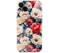 ONEFLOW Coque de protection fine pour iPhone 13, aspect floral, avec protection de l'appareil photo, motif floral, blanc/rouge