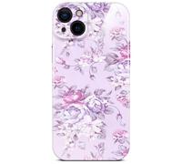 ONEFLOW Coque de protection fine pour iPhone 14, aspect floral, avec protection de l'appareil photo, motif floral, lilas