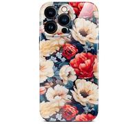 ONEFLOW Coque de protection fine pour iPhone 14 Pro Max, aspect floral, avec protection de l'appareil photo, motif floral, blanc/rouge