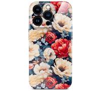 ONEFLOW Coque de protection fine pour iPhone 15 Pro, aspect floral, avec protection de l'appareil photo, motif floral, blanc/rouge