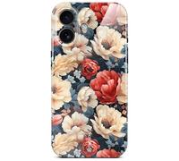 ONEFLOW Coque de protection fine pour iPhone 17, aspect floral, avec protection de l'appareil photo, motif floral, blanc/rouge