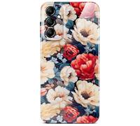 ONEFLOW Coque de protection pour Samsung Galaxy A14 (4G/5G) - Aspect floral - Avec protection de l'appareil photo - Coque fine - Motif floral - Blanc rouge