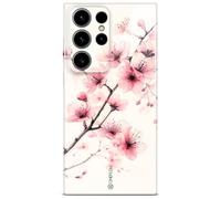 ONEFLOW Coque de protection pour Samsung Galaxy S24 Ultra - Aspect floral - Avec protection de l'appareil photo - Fine - Motif floral - Rose et blanc