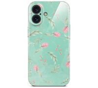 ONEFLOW Coque de protection rigide fine pour iPhone 16, aspect floral, avec protection de l'appareil photo, motif floral, vert menthe