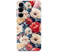 ONEFLOW Coque de protection rigide fine pour Samsung Galaxy A35 5G, aspect floral, avec protection de l'appareil photo, motif floral, roses rouges et blanches