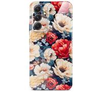 ONEFLOW Coque de protection rigide fine pour Samsung Galaxy A54 5G, motif floral, avec protection de l'appareil photo, motif floral, blanc/rouge