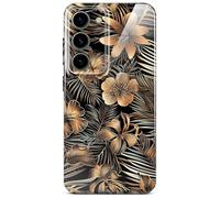 ONEFLOW Coque de protection rigide fine pour Samsung Galaxy S23, aspect floral, avec protection de l'appareil photo, motif floral, doré/noir