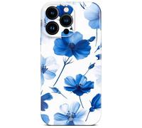 ONEFLOW - Coque fleur pour iPhone 15 Pro Max, étui à motif floral, coque de protection en tissu avec protection de caméra, coque rigide fine à motif floral, Bleu Blanc