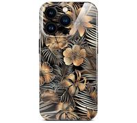 ONEFLOW Coque fleurs pour iPhone 15 Pro - Housse à motif floral, étui de protection pour téléphone avec protection de caméra, coque rigide mince à motif floral, Or Noir
