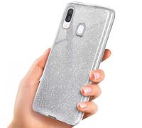 OneFlow Étui à Paillettes Compatible avec Samsung Galaxy A40 Max, Coque à Paillettes Antichoc, Coque de téléphone Strass Diamant, étui à Paillettes Scintillantes - Sparkle - Argent