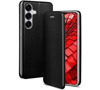 ONEFLOW Étui de protection à rabat fin en cuir synthétique pour Samsung Galaxy S25 FE, avec fonction support, avec compartiment pour cartes, étui de protection à 360 °, noir