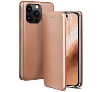 ONEFLOW Étui de protection à rabat pour iPhone 14 Pro, en cuir synthétique, fin, avec fonction support, avec compartiment pour cartes, étui de protection à 360 °, or rose