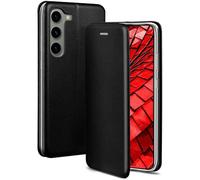 ONEFLOW Étui de protection pour téléphone portable compatible avec Samsung Galaxy S23 Plus - Étui à rabat avec compartiment pour cartes, fonction d'appel, aspect cuir avec protection en silicone, noir