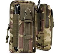 ONEFLOW Étui de survie compatible avec Xiaomi Redmi Note 13 Pro+ 5G, en nylon, avec mousqueton, étui tactique EDC avec support de ceinture, étui pour téléphone portable d'extérieur - Vert camouflage