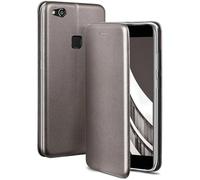 OneFlow Étui de téléphone Compatible avec Huawei P10 Lite - étui pour téléphone Portable avec Fente pour Carte, étui à Rabat Aspect Cuir avec Bumper en Silicone, Gris