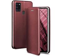 OneFlow Étui de téléphone Compatible avec Samsung Galaxy A21s - étui pour téléphone Portable avec Fente pour Carte, étui à Rabat Aspect Cuir avec Bumper en Silicone, Rouge vin