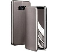 OneFlow Étui de téléphone Compatible avec Samsung Galaxy S8 - étui pour téléphone Portable avec Fente pour Carte, étui à Rabat Aspect Cuir avec Bumper en Silicone, Gris