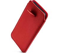 ONEFLOW Étui fin avec languette d'extraction compatible avec Motorola Moto G14 | Doublure intérieure en microfibre de qualité supérieure + languette de traction robuste, rouge foncé