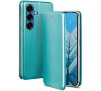 ONEFLOW Étui professionnel pour Samsung Galaxy S25 - Pliable - Avec fonction support - Étui à rabat fin en cuir synthétique avec fente pour cartes - Protection à 360 degrés - Bleu menthe