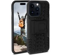 ONEFLOW Tank Case Compatible avec Apple iPhone 14 Pro - Coque extérieure antichoc avec support, protection de l'appareil photo et de l'écran, coque rigide pour téléphone portable, obsidienne - Noir