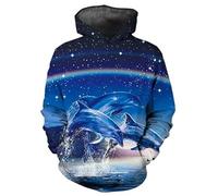 oneforus Animal Impression 3D Dauphin Graphique Hauts à Capuche Casual Fleece Pull Sweatshirts avec Poche Kangourou pour Hommes Femmes Sweats à Capuche Streetwear