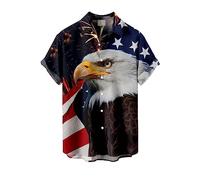 oneforus Chemises de Drapeau américain pour Hommes Aigle 3D imprimé en 3D Chemises à Manches Courtes Jour de l’indépendance des États-Unis 4 Juillet Flag Tops Chemises à Boutons patriotiques Amples