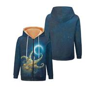 oneforus Femmes 3D Inspiré de l’océan Imprimé Polaire Veste à capuche Unique Vague Tortue Méduse Motif Fermeture éclair Hiver Décontracté Épais Chaud Manteaux Tenues