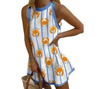 oneforus Femmes Mini Tank Robe Océan Poisson Écrevisse Rouge Homards Imprimer Été Casual sans Manches O-Neck Plage Vacances Robes De Soleil