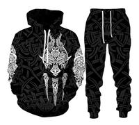 oneforus Hommes Survêtement Décontracté Odin Vikings imprimé en 3D Ensemble 2 pièces Pantalon à Capuche Pullover Sweatshirt Sportwear Vêtements Homme Suit