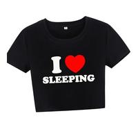 oneforus I Love Sleeping Crop T-Shirt Femmes Filles Y2K Crop Top Drôle Lettres Imprimé Col Ras du Cou À Manches Courtes Slim Fit Tshirts